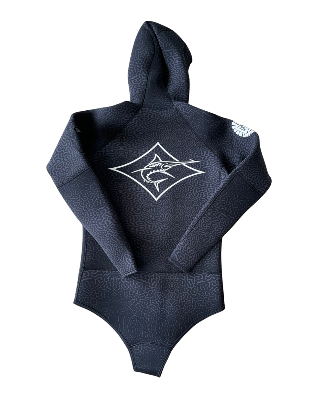 Front view of the Black Camo Spearfishing Wetsuit