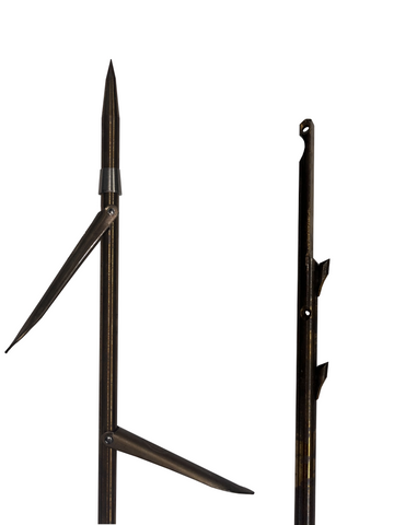 Double Flopper 8.5x160 spearfishing shaft made from 17-4 PH stainless steel with shark fins and Euro notch