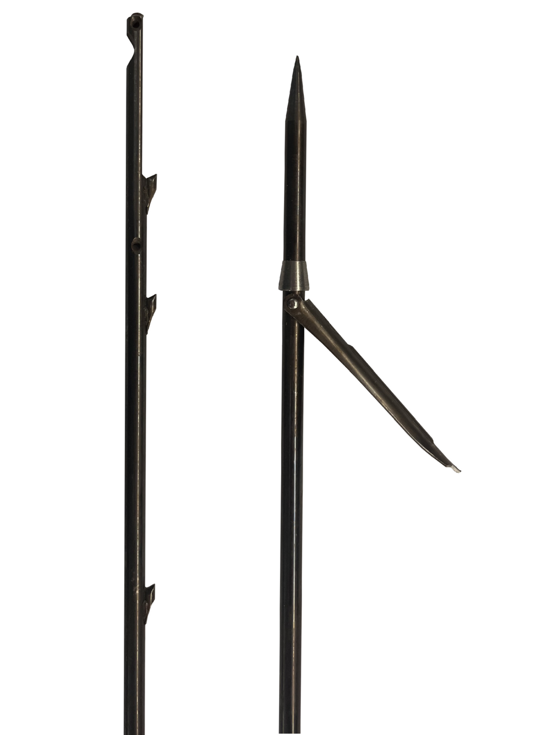Single Flopper 6.5mm x 160cm spearfishing shaft made from 17-4 PH stainless steel with shark fins and Euro notch